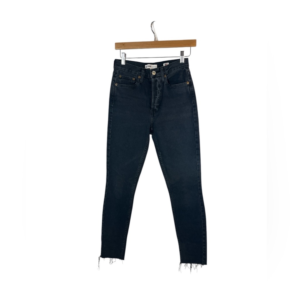 Re/Done woman’s‎ black button fly raw hem skinny ankle jeans size 25